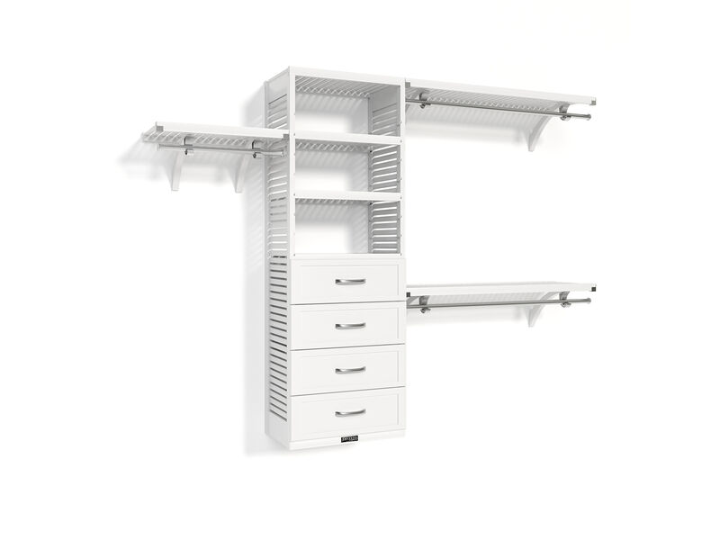 Solid Wood Walk-In Closet Organizer with 4 Shaker Style Drawers