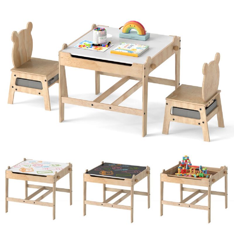 Children&rsquo;s Table and Chair Set with Reversible Whiteboard Top-Natural image number 0