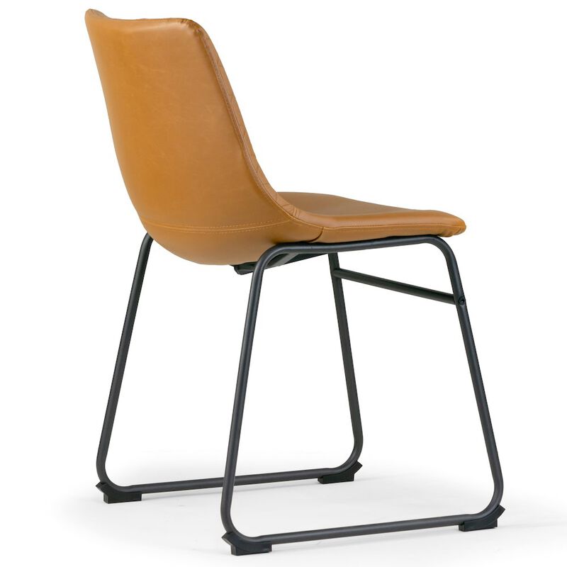 Glamour Home Set of 2 Iron Frame Cappuccino Brown Faux Leather Dining Chair Stitching