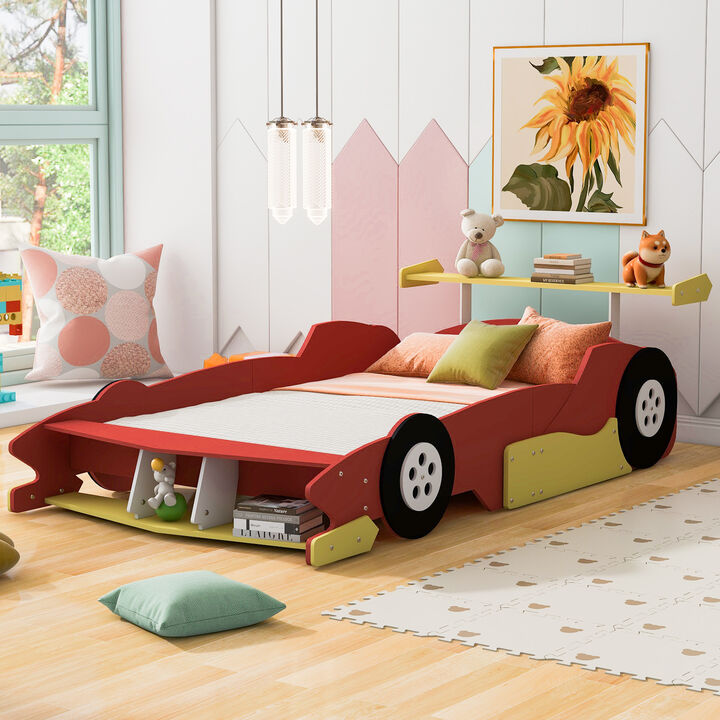 Merax Race Car-Shaped Platform Bed with Side Rails