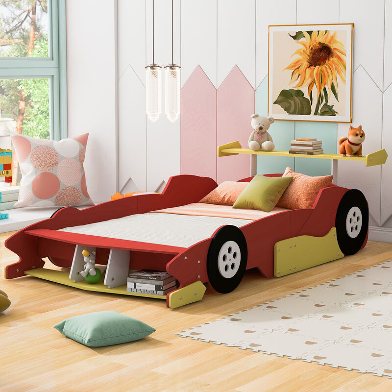 Merax Race Car-Shaped Platform Bed with Side Rails