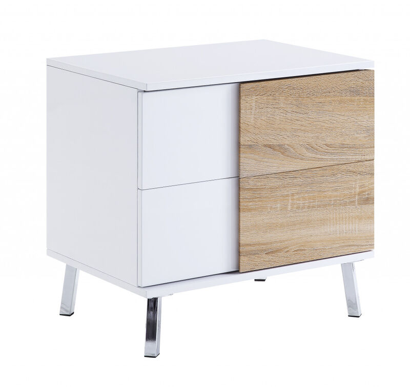 Contemporary Rectangular End Table with High Gloss Wood Finish and Storage Drawers