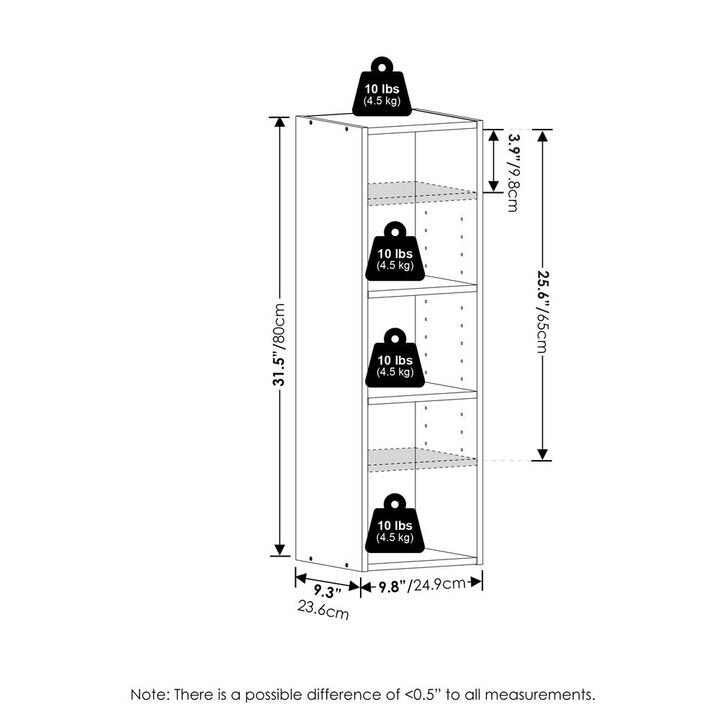 Fulda 3-Tier Space Saving Storage Shelf Bookcase, 10-Inch Width, White