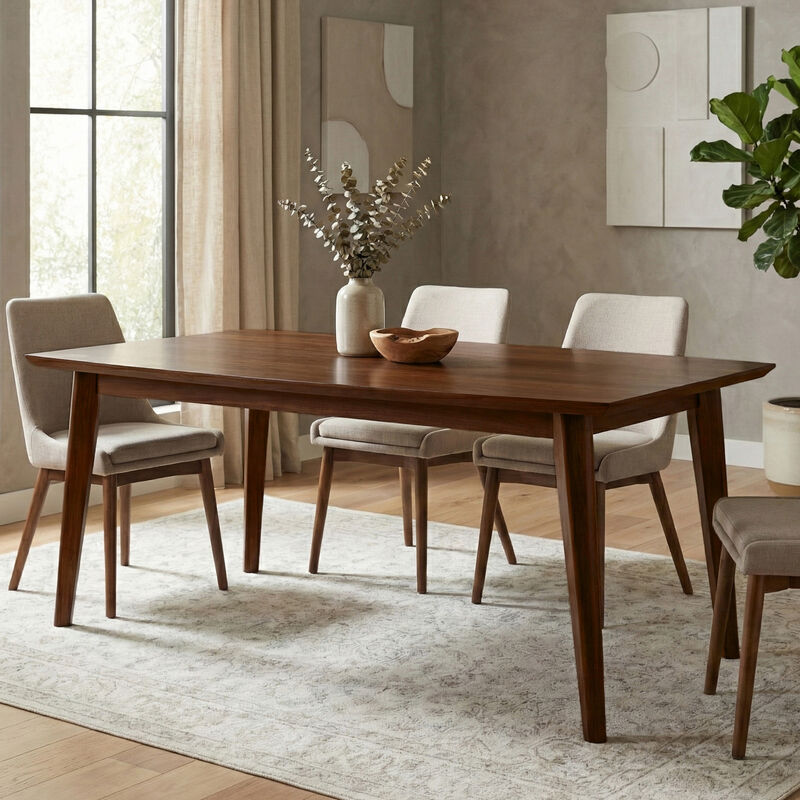 Draper SOLID WOOD and Rubberwood 66 inch x 40 inch Rectangle Mid Century Modern Dining Table in WALNUT WOOD image number 3