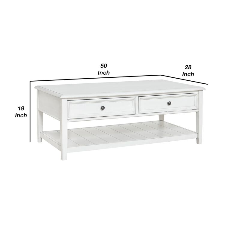 50 Inch Modern Rectangular Coffee Table with 2 Drawers in Classic White-Benzara image number 5