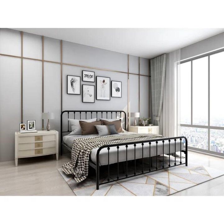 Hivvago King Black Metal Platform Bed Frame with Rounded Corners Headboard Footboard