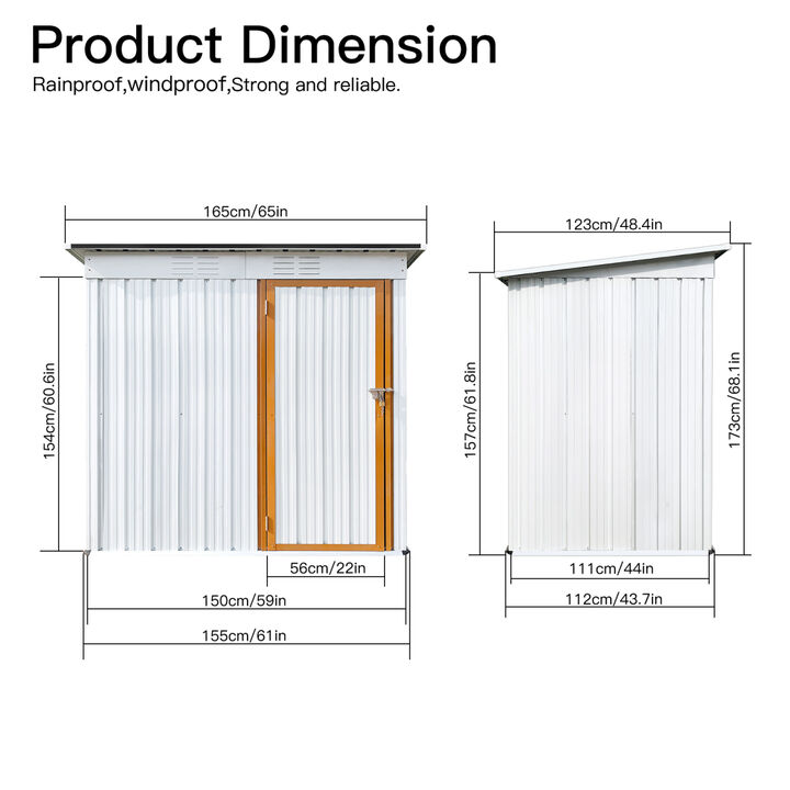 Metal garden sheds 5ftx4ft outdoor storage sheds white+yellow
