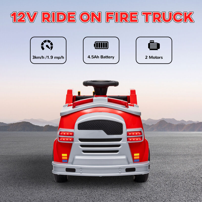BreeBe 12V Ride on Fire Truck with Siren, Flashing Lights Fire Extinguisher, Soft Start, Horn Music image number 6