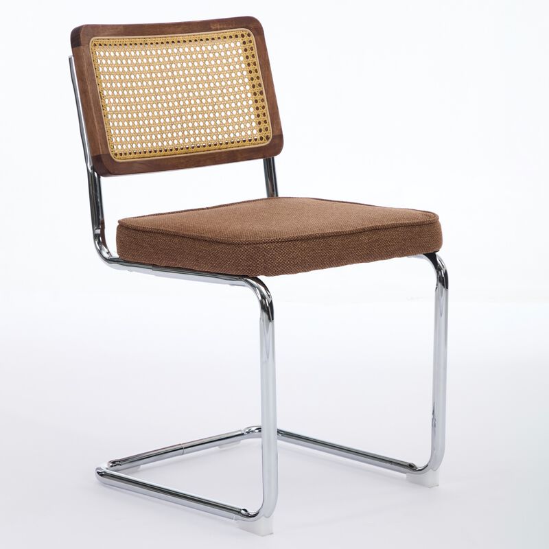 GOODSILO Mid-Century Modern Cantilever Dining Chairs with Velvet Upholstery and Hand-Woven Rattan Backs for Contemporary Kitchen Seating image number 3