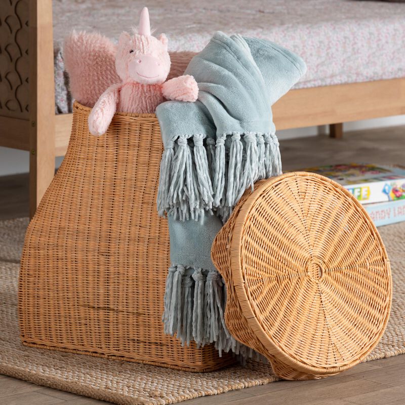 bali & pari Ada Natural Rattan Laundry Hamper - Handwoven Wicker Storage Basket for Laundry Room, Bathroom, or Bedroom Organization image number 6