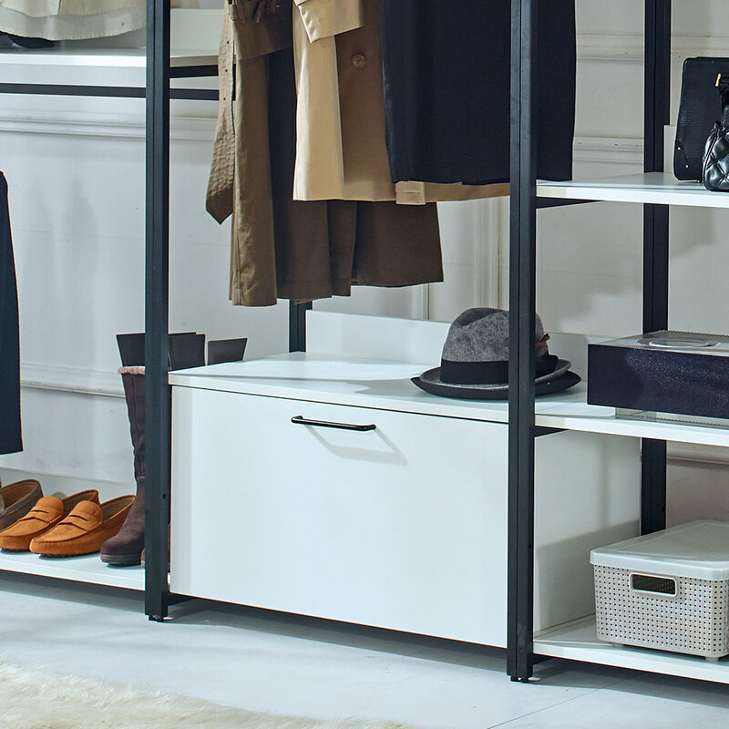FC Design Klair Living White Freestanding Walk in Wood Closet System with Metal Frame