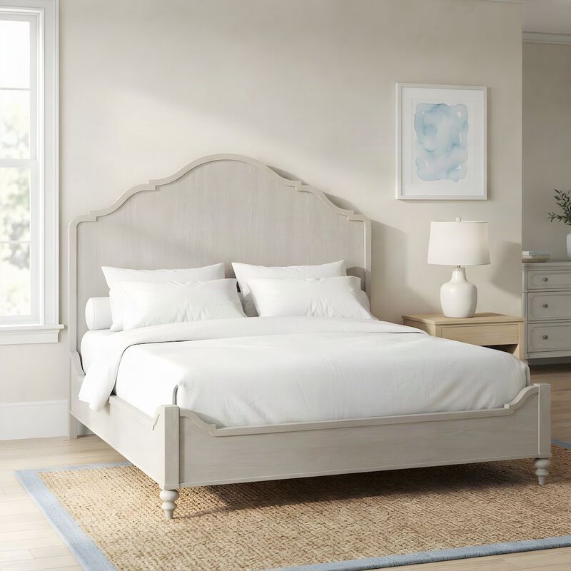 Rubberwood Queen Platform Bed with Panel Headboard, Wood Slats, Sand image number 4