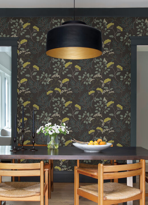 Sorrel Black Botanical Wallpaper