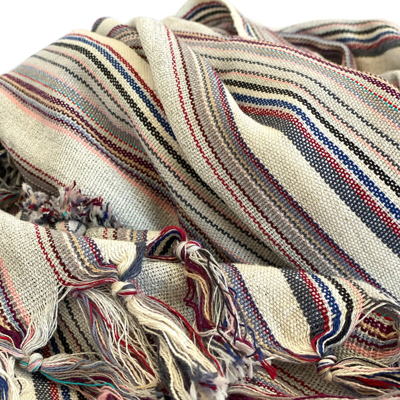 HomeRoots 39" X 71" Gray Cotton Plain Weave Striped Turkish Towel Throw Blanket with Tassels image number 3