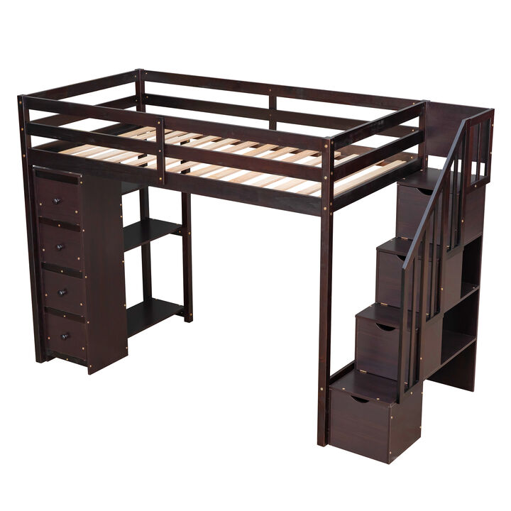 Merax Twin size Loft Bed with Storage Drawers and Stairs