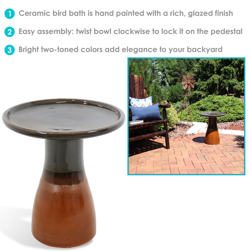 Sunnydaze Subtle Transitions Ceramic Bird Bath - 18.5 in