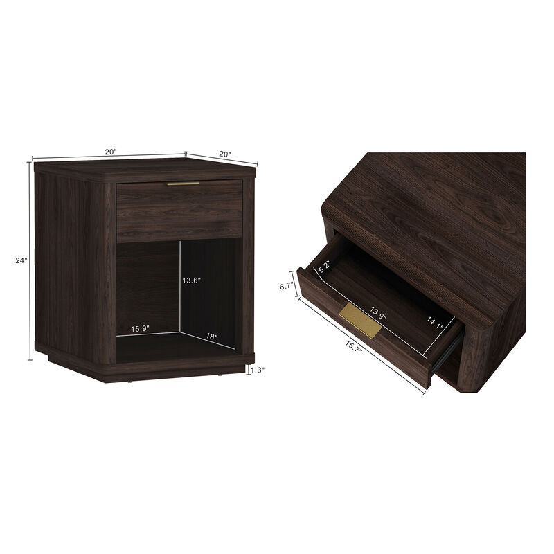 Evelyn Narrow 1-Drawer Nightstands in Brown (Set of 2)