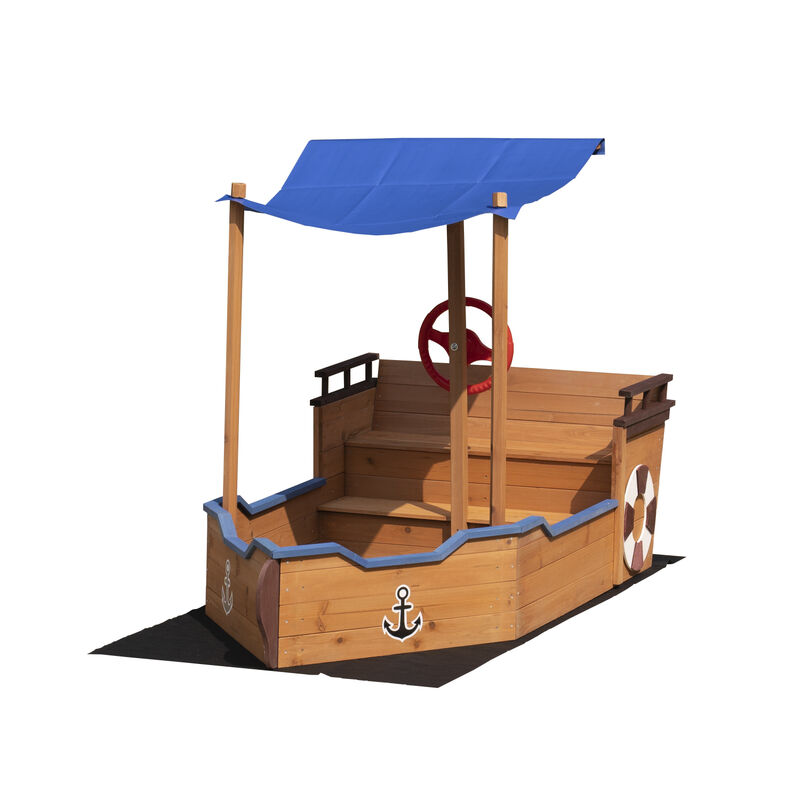 Streamdale Wooden Pirate Ship Sandbox with Storage Bench & Cover image number 4