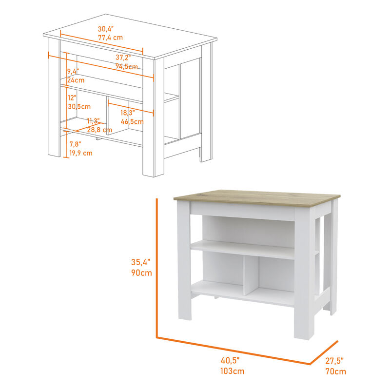 Kitchen Island Dozza, Kitchen, White / Light Oak