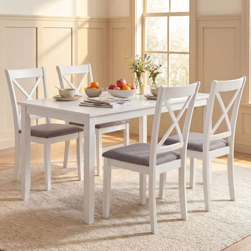 Set of 4 Dining Room Chairs with Rubber Wood Frame and Padded Seats image number 5
