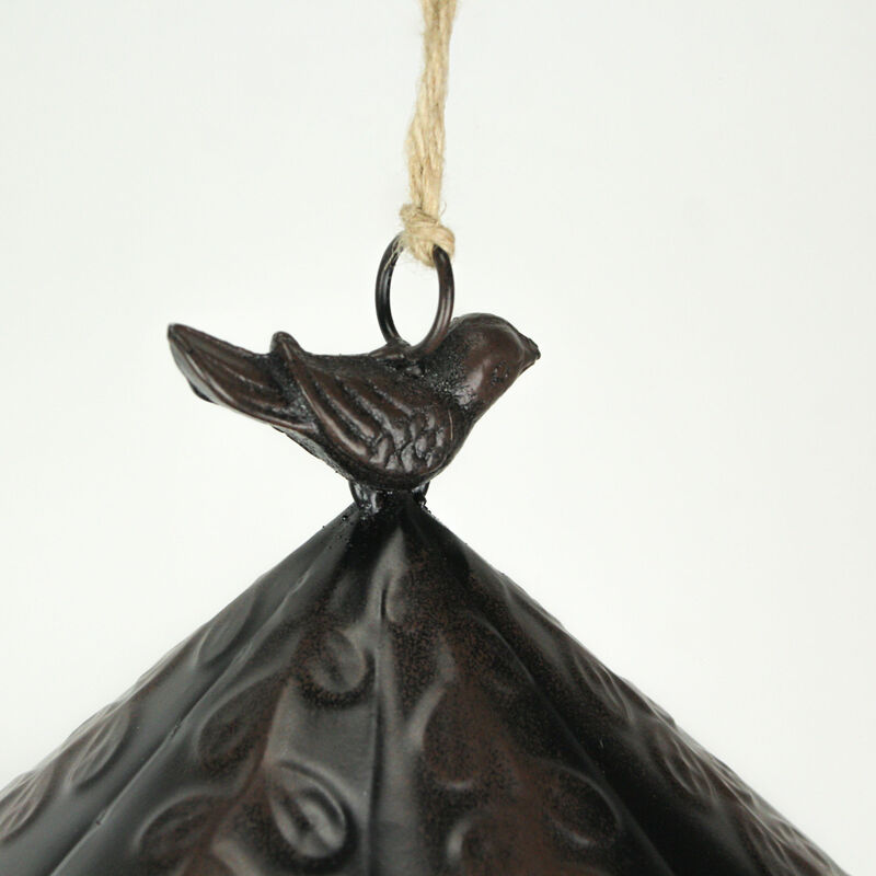 Rust Teal Metal Hanging Bird Feeder Outdoor Decorative Garden Seed Tray Set of 2 image number 3