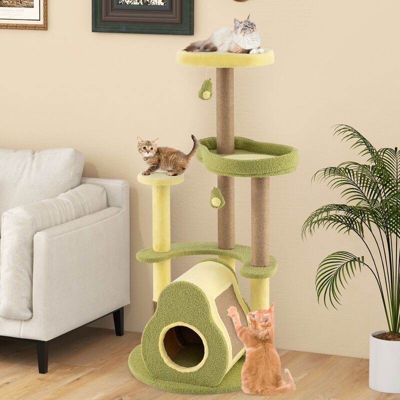 Whimsical Avocado Cat Tree – Multi-Level Freestanding Tower with Hideout Condo