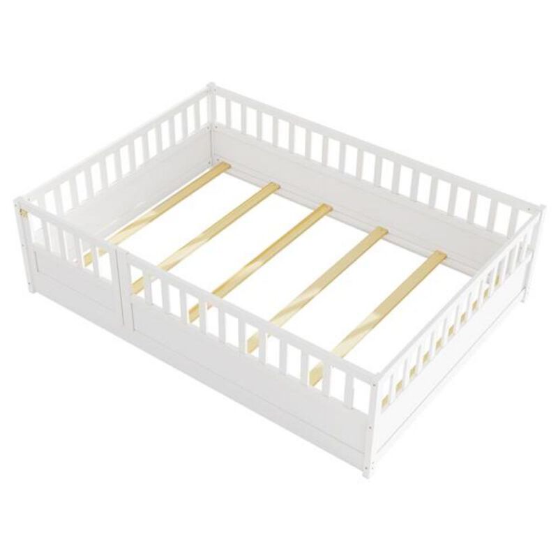 Children's Floor Bed Frame with Integral Construction Super High Security Barrier and Door for Safety