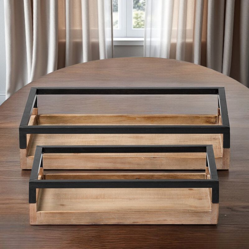 Set of 2 Wood Trays with Handles – Sturdy Serving Trays for Indoor, Outdoor, and Entertaining Use