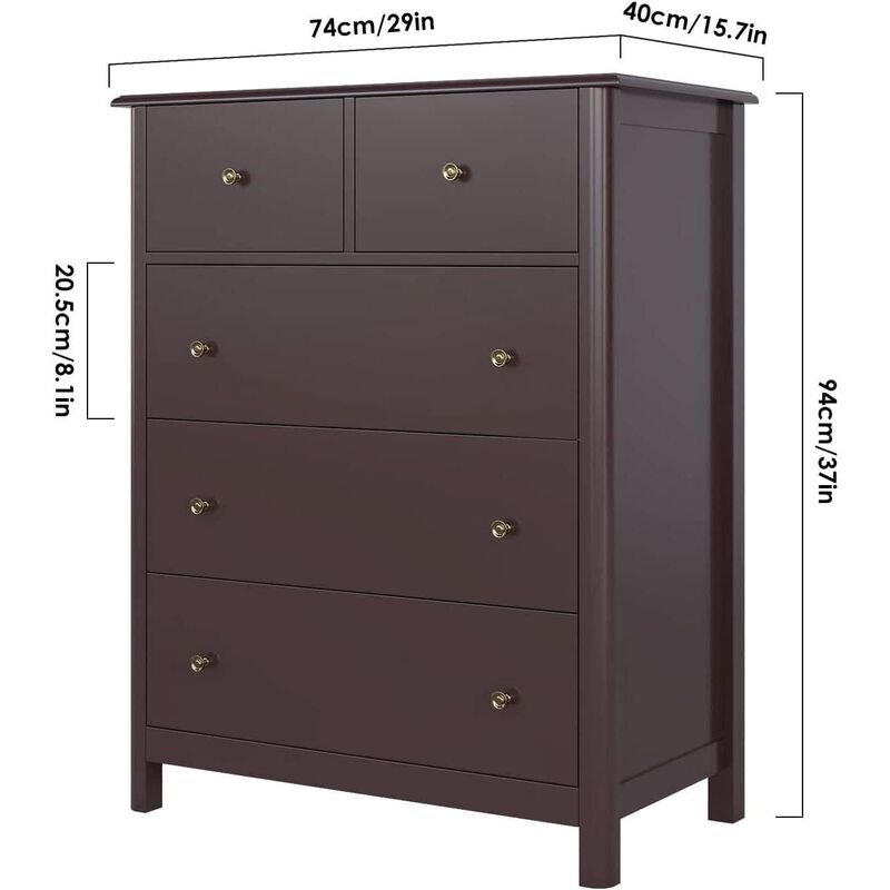 ShipItFurniture Dark Brown Modern 5-Drawer Chest of Drawers for Bedroom image number 6