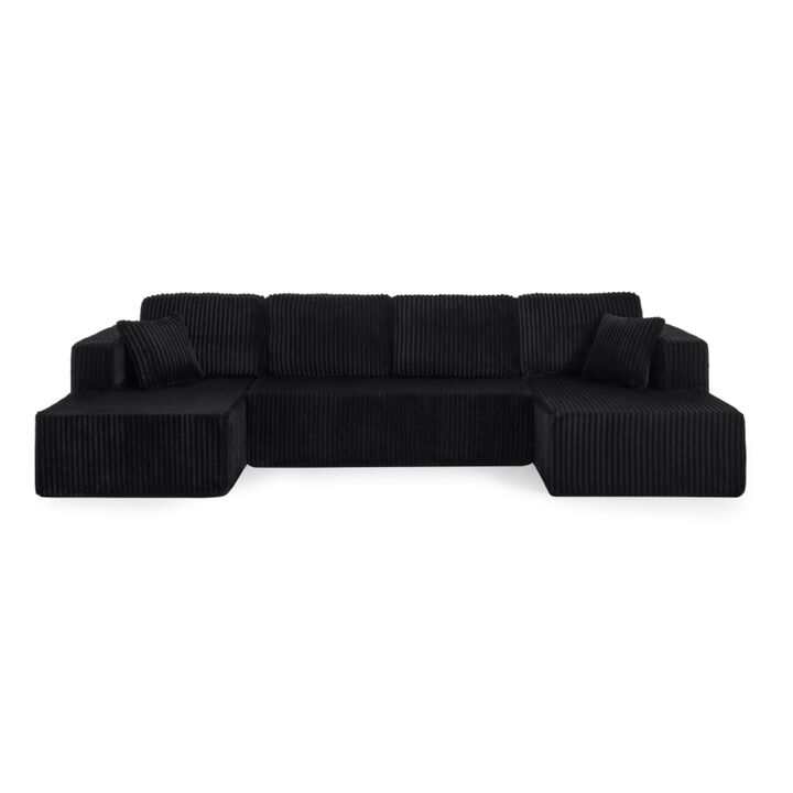 Jimp 132'' Minimalist U-Shaped Corduroy Sectional Sofa
