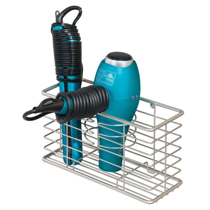 mDesign Steel Metal Wall Mount Hair Dryer Storage Organizer Basket Holder
