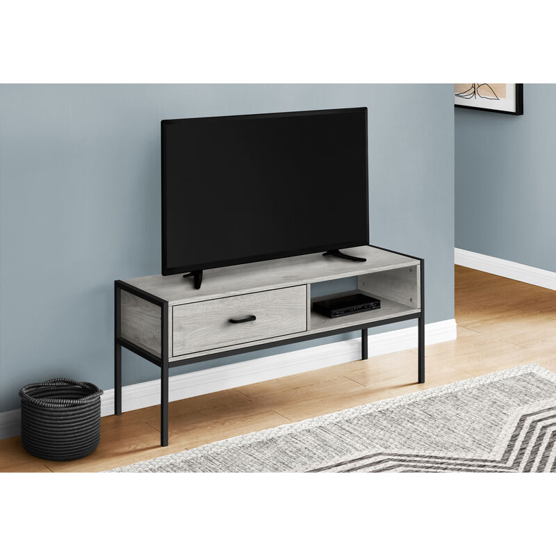 Monarch Specialties I 2875 Tv Stand, 48 Inch, Console, Media Entertainment Center, Storage Drawer, Living Room, Bedroom, Laminate, Metal, Grey, Black, Contemporary, Modern