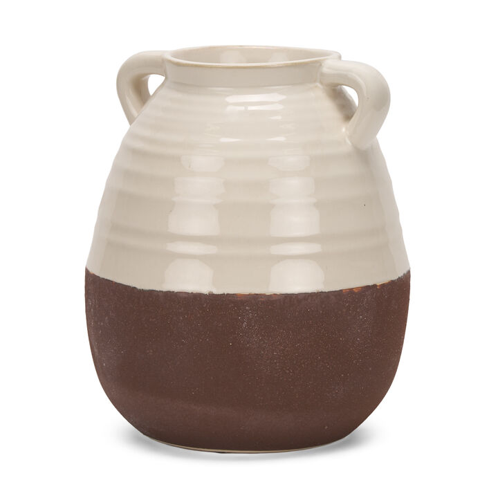 HomeRoots 14" Brown And Cream Ceramic Amphora Table Vase