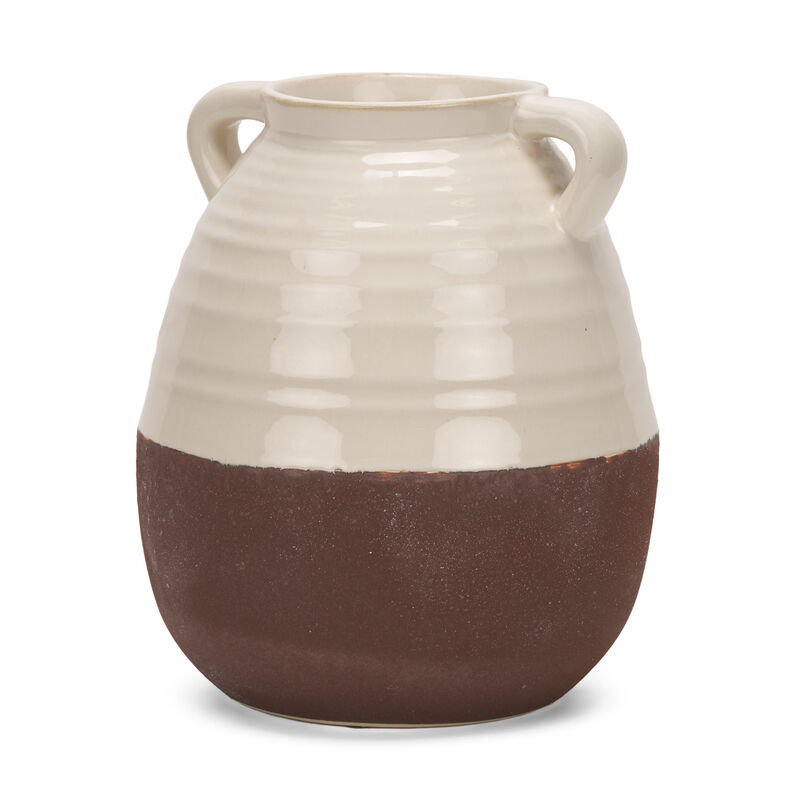 HomeRoots 14" Brown And Cream Ceramic Amphora Table Vase image number 0