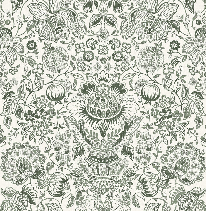 Blanche Dark Green Floral Damask Wallpaper