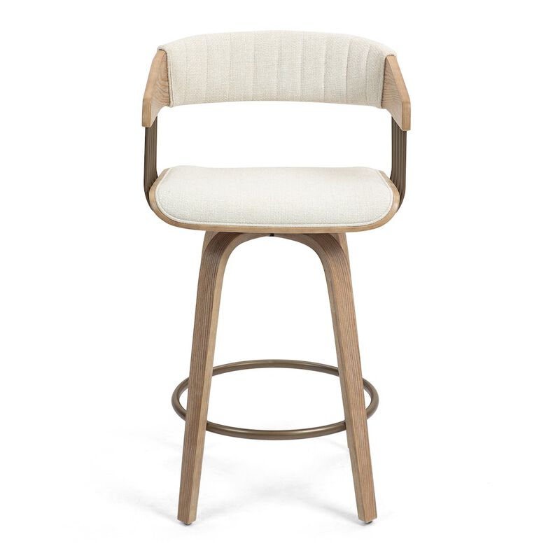 Glamour Home Berke Beige Upholstered Fabric Counter Stool with Natural Wood Legs