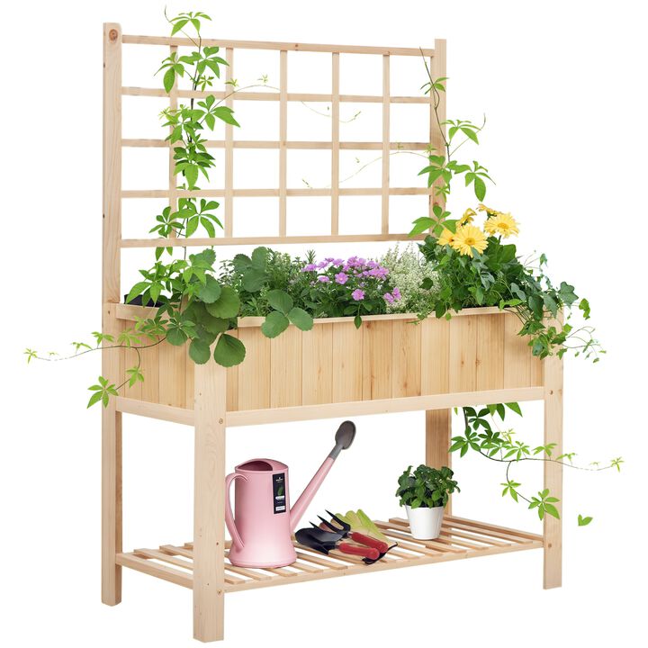 Hivvago Elevated Garden Planter with Trellis and Storage Shelf