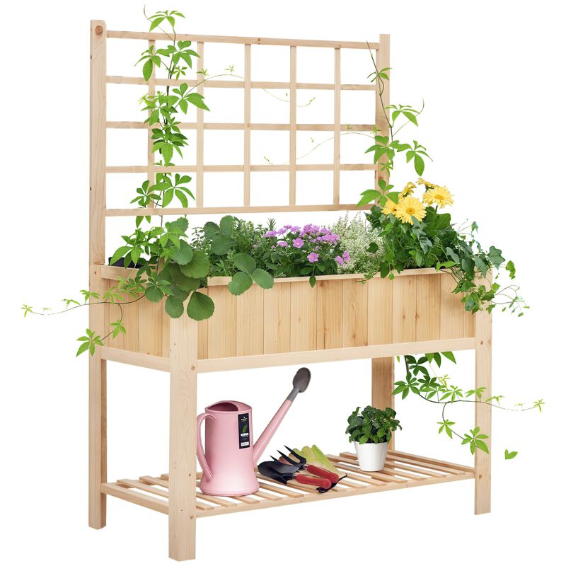 Hivvago Elevated Garden Planter with Trellis and Storage Shelf image number 0