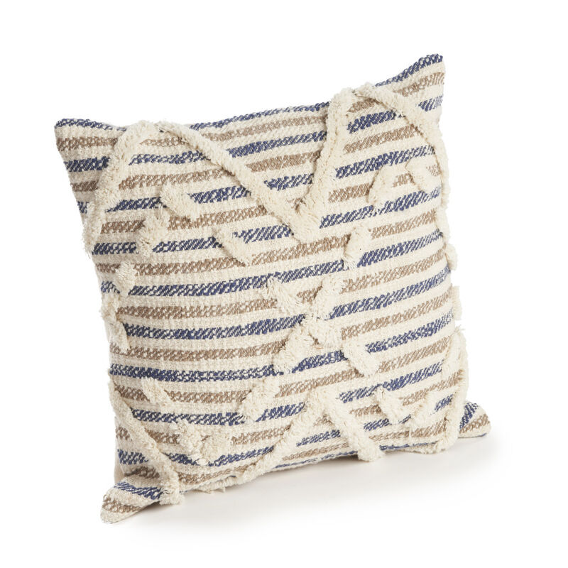 HomeRoots Set of Two Blue Diamond Cotton Throw Pillow With Fringe image number 2