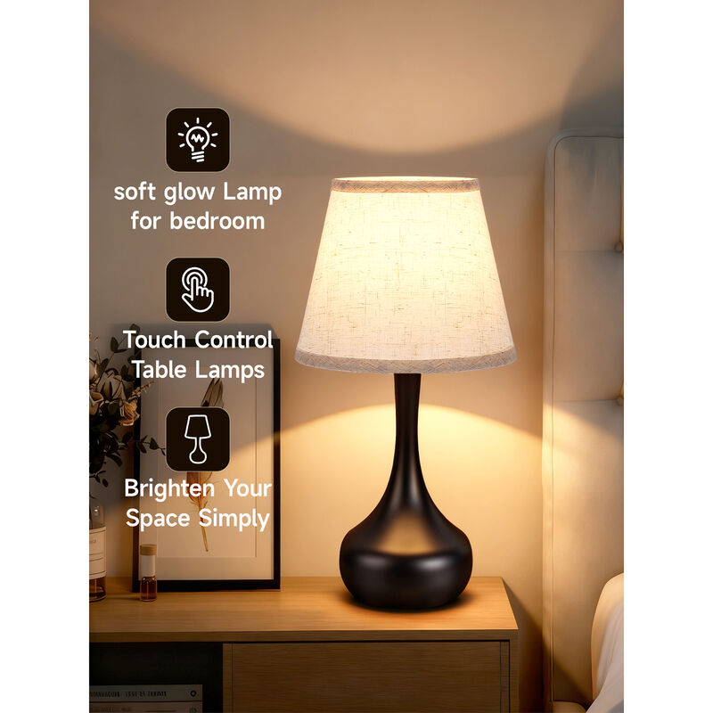 17.3 in. Table Lamp with Gray Linen Shade and Touch Control (Set of 2)