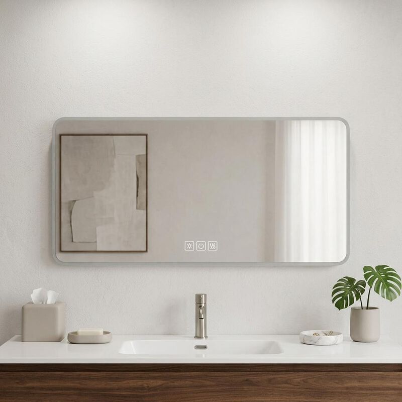 HomeRoots 24" Lighted Frameless Anti Fog Bathroom Vanity Mirror image number 1