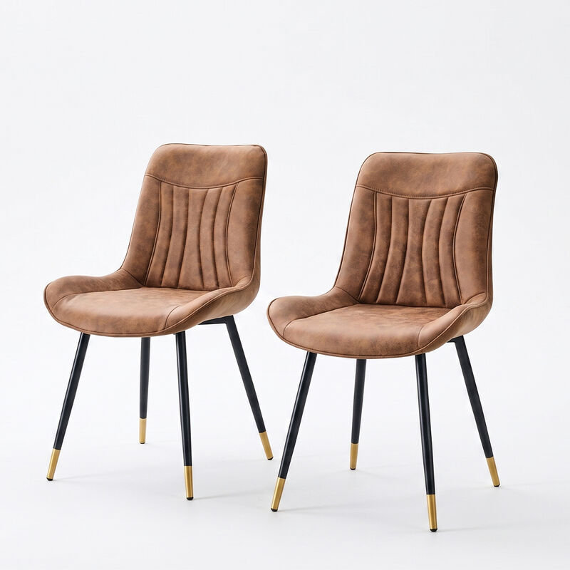 Set of 2 High Back Dining Chairs Faux Leather Channel Stitched Side Chairs with Metal Legs Adjustable Non Slip Feet image number 0