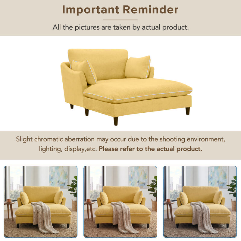 Merax Chenille Chaise Lounge with Contrast White Piping & Curved Armrest image number 4