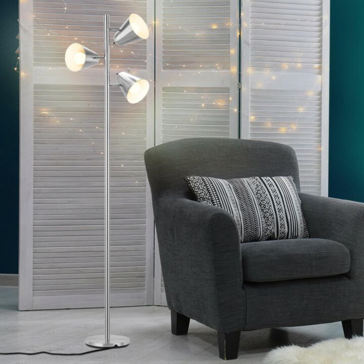 Hivvago 64 Inch 3-Light LED Floor Lamp Reading Light for Living Room Bedroom-Silver