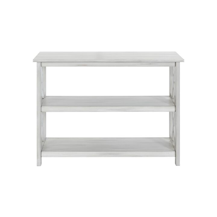 2 Shelf Wooden Entryway Table with X Shaped Accent, White