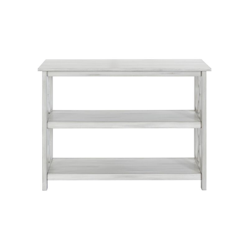 2 Shelf Wooden Entryway Table with X Shaped Accent, White