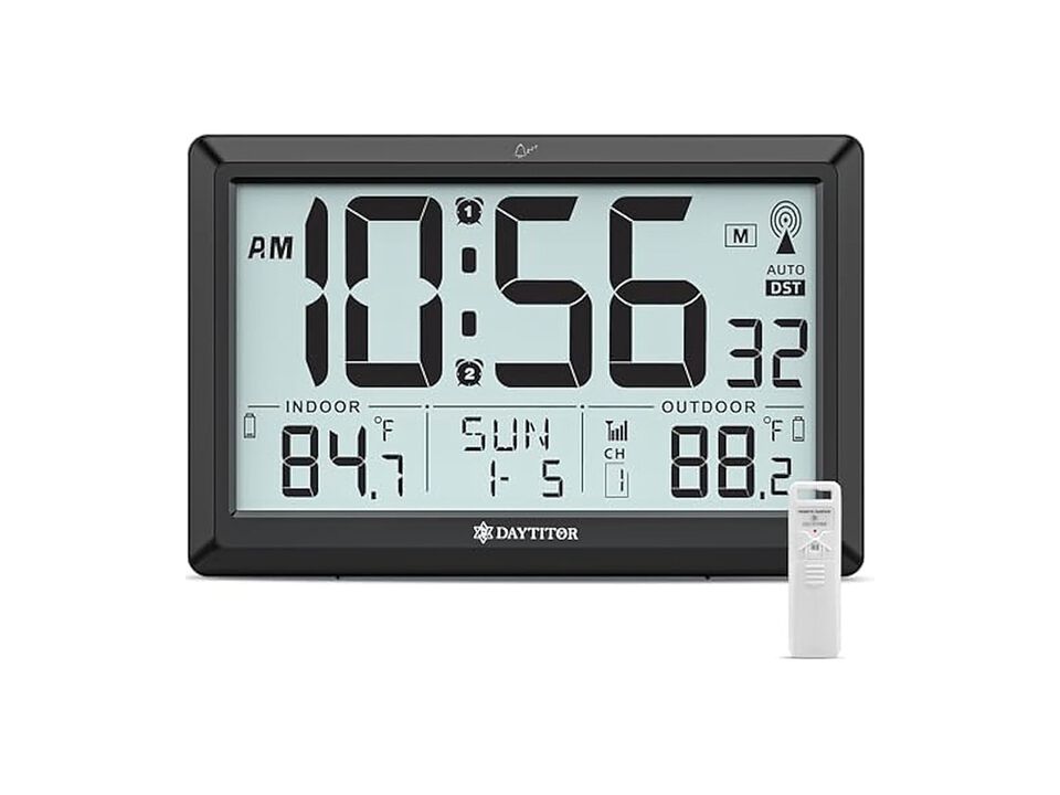 Atomic Temp Digital LCD Display Range Wall Clock 5 Inch Outdoor Black