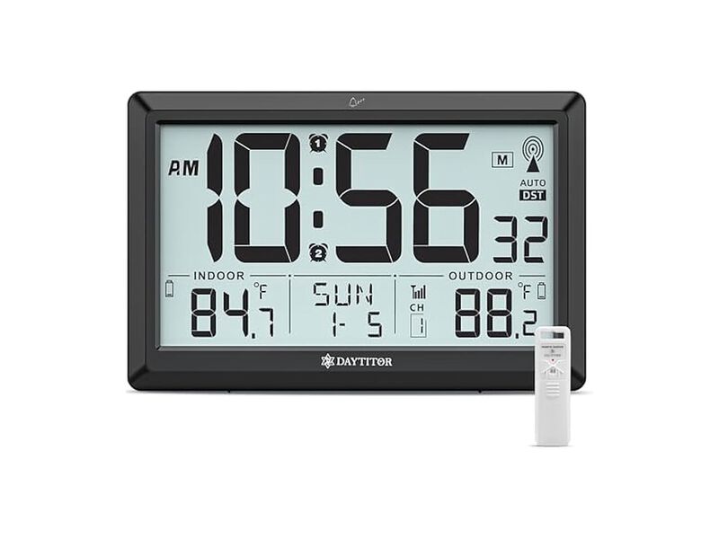 Atomic Temp Digital LCD Display Range Wall Clock 5 Inch Outdoor Black image number 0