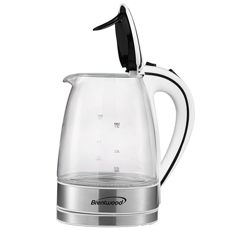 Brentwood 1.7L Tempered Glass Tea Kettle in White