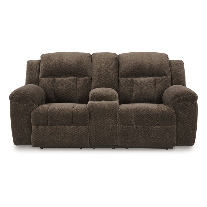 Briar Manual Double Reclining Loveseat, Brown Polyester, 80 Inch - Benzara